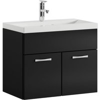 Badezimmer Badmöbel Set Montreal 01 60cm Waschbecken Hochglanz Schwarz Fronten - Unterschrank Waschtisch Möbel - Mattschwarz mit Hochglanzschwarz von BADPLAATS