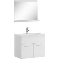 Badezimmer Badmöbel Set Montreal 02 60cm Waschbecken Hochglanz Weiß Fronten - Unterschrank Waschtisch Spiegel Möbel - Weiß mit Hochglanzfronten von BADPLAATS