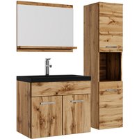 Badezimmer Badmöbel Set Montreal 60cm Waschbecken Schwarz - Eiche Unterschrank - Hochschrank Waschtisch Möbel - Eiche von BADPLAATS