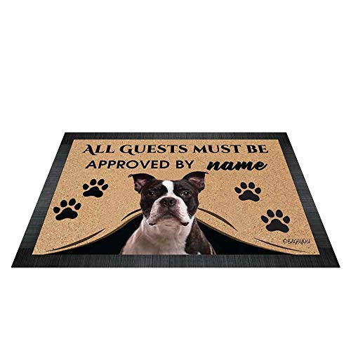 BAGEYOU All Guests Must be Approved Outdoor Doormat with My Love Dog Boston Terrier Welcome Floor Mat Custom Name 23.6" X 15.7" von BAGEYOU