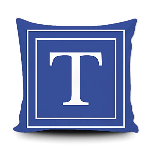 BAGEYOU Blauer Kissenbezug mit weißem Buchstaben T und Streifen des englischen Alphabet-Anfangsdekorationsquadrats Kissenschutz für Bettsofa Couch 45 x 45 cm, doppelseitiger Druck von BAGEYOU