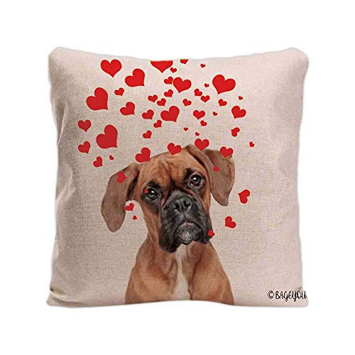 BAGEYOU Dog 's Love to You Wurfkissenbezug Boxer Hund Blowing Kisses Love Hearts Home Decor Baumwolle Leinen Haustier Kissenbezug 45,7 x 45,7 cm von BAGEYOU
