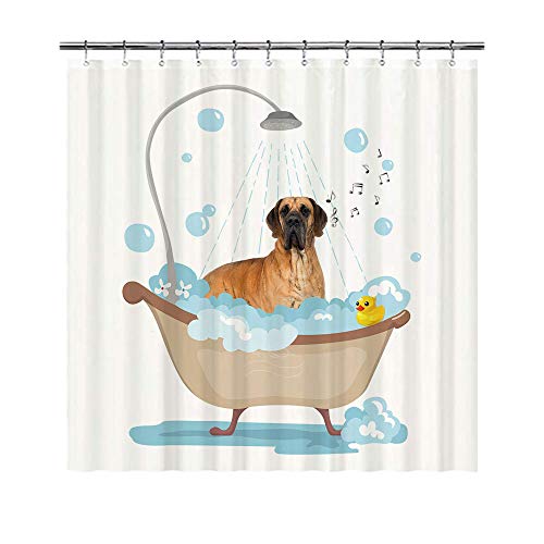 BAGEYOU Duschvorhang mit lustigem Hund, Motiv: Deutsche Dogge in der Badewanne, wasserdicht, Polyester, 183 x 183 cm, mit 12 Haken von BAGEYOU