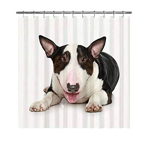 BAGEYOU Funny Dog Selfie Duschvorhang Bullterrier Wasserdicht Polyester Stoff Badezimmer Vorhang 168 x 183 cm mit 12 Haken von BAGEYOU