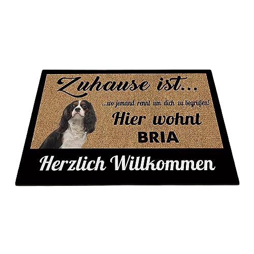 BAGEYOU Herzlich Willkommen Fußmatte Cavalier King Charles Spaniel Individueller Hundename Zuhause Ist Wo Jemand Rennt Um Dich Zu Begrüßen Hier Wohnt Fußabtreter 60 x 40 cm von BAGEYOU