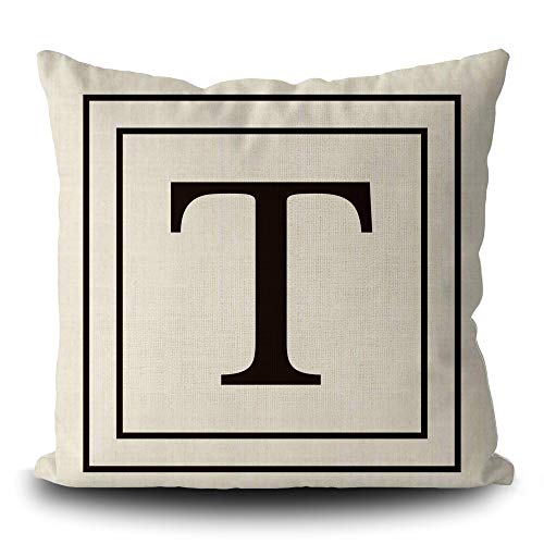 BAGEYOU Leinen Kissenbezug mit Black Letter Monogramm T und Streifen Englisch Alphabet Initial Decorative Square Kissenschutz für Sofa Couch 40 x 40 cm, doppelseitiger Druck von BAGEYOU