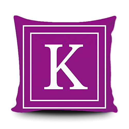 BAGEYOU Lila Kissenbezug mit weißem Buchstabe K und Streifen des englischen Alphabet-Anfangsdekorationsquadrats Kissenschutz für Bettsofa Couch 40 x 40 cm, doppelseitiger Druck von BAGEYOU