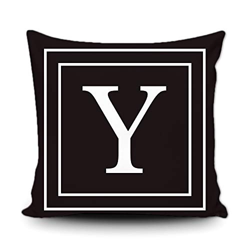 BAGEYOU Schwarzer Kissenbezug mit weißem Buchstaben-Monogramm Y und Streifen englisches Alphabet-Anfangsdekorativ Quadratischer Kissenschutz für Schlafsofa Couch 40 x 40 cm, doppelseitiger Druck von BAGEYOU