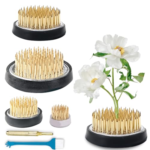 BAIFULAI 4 Stück Steckigel Blumen Runde, Blumenarrangement Kupfernadel, Blumenhalter Ikebana mit Aligner und Reinigungsbürsten, Ikebana Kenzan, Messing-Nadel für Blumenschmuck (23mm/34mm/40mm/46mm) von BAIFULAI