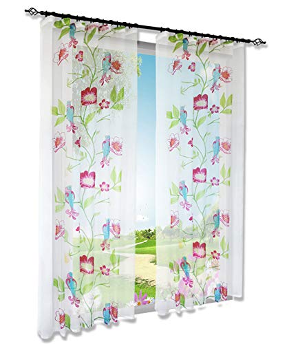 BAILEY JO 1er-Pack Gardinen mit Frisch Vögel und Blumen Design Vorhang Transparent Voile Vorhänge von BAILEY JO