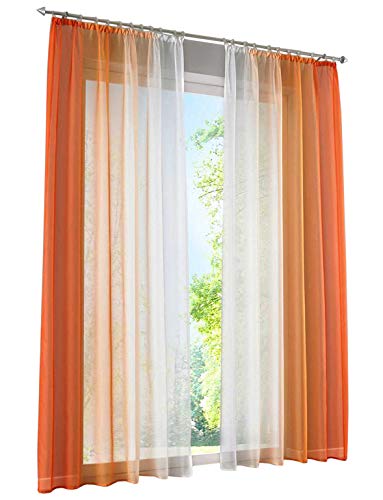 BAILEY JO 2er-Pack Gardinen mit Verlauf-Farben Muster Vorhang Transparent Voile Vorhänge (BxH 140x245cm, Orange mit Kräuselband) von BAILEY JO