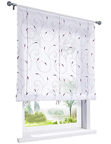 1er-Pack Raffrollo Tunnelzug mit Blatt Stickerei Raffgardinen Transparent Voile Vorhang (BxH 60x120cm, Beere) von BAILEY JO