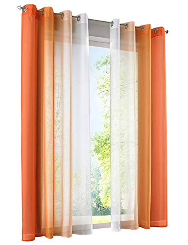 BAILEY JO 2er-Pack Gardinen mit Verlauf-Farben Muster Vorhang Transparent Voile Vorhänge (BxH 140x175cm, Orange mit Ösen) von BAILEY JO