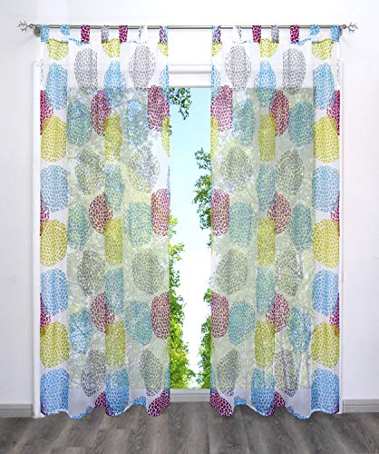 BAILEY JO Gardinen mit Kreis-Motiven Druck Design Gardinenschals Vorhang Transparent Voile Vorhänge 1Stück (BxH 140x145cm, Bunt mit Schlaufen) von BAILEY JO