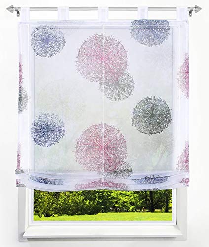 Raffrollo mit Kreis-Motiven Druck Design Rollos Voile Transparent Vorhang (BxH 100x140cm, Violett1 mit Schlaufen) von BAILEY JO