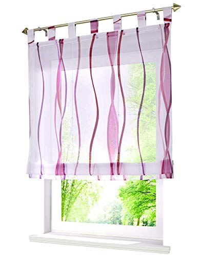 Voile Raffrollo mit Wellen Druck Design Rollos Schlaufen Transparent Vorhang (BxH 100x140cm, violett) von BAILEY JO