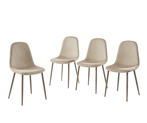 BAÏTA Lena Set mit 4 Stühlen, Samt und Metall, beige, L44cm von BAÏTA