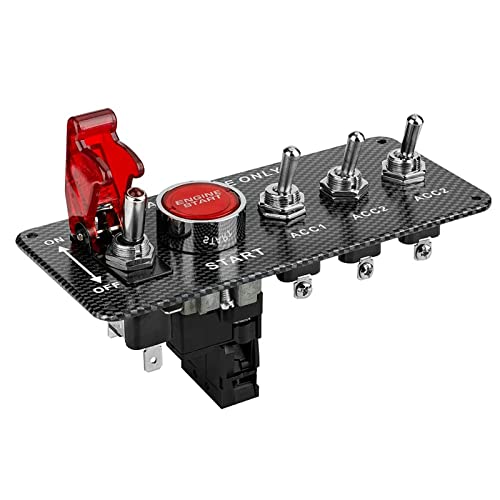 DC12V Kombinationsschalter Rennwagen Modifikation Ein-Schlüssel-Zündung Kohlefaser-Panel-Schalter Rocker Toggle Metallschalter von BAITHNA