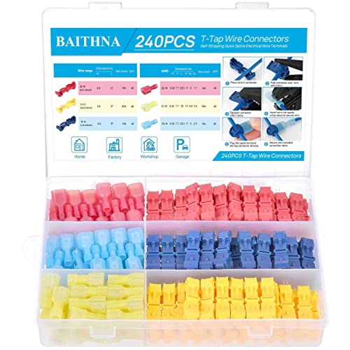 Quick Splice Wire Terminals Disconnect Wire Taps Kit Rot 22-18 AWG Gelb 12-10 AWG Blau 18-14 AWG mit transparenter Box (240 Stück) von BAITHNA