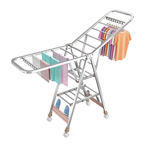 BAIYUN Household Stainless Steel Clothes Rack with Universal Wheels, Suitable for Indoor Balcony Outdoor Multifunctional Wing-Shaped Folding Clothes Rack von BAIYUN