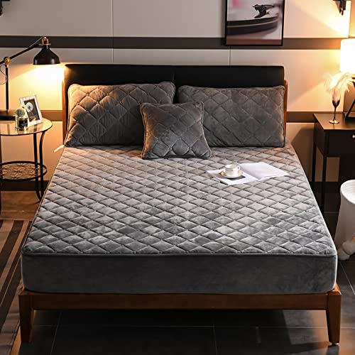 BAJIN bettlaken plüsch spannbettlaken 90x200cm/high16-25cm Design Luxus Matratzenschoner | wie Spannbettlaken |Matratzen-Auflage auch für Boxspring und Wasserbetten geeignet grau von BAJIN