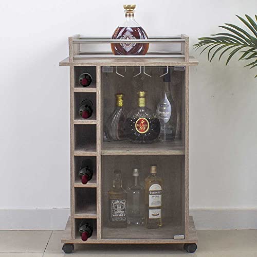 BAKAJI Mobile Bar Weinregal Weinflaschen Holz Keller 6-Sitzer Kelch Taupe, Holzwerkstoff, 55 x 40 x 89 cm von BAKAJI