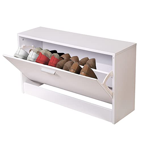 BAKAJI Platzsparender Schuhschrank mit 1 Tür, niedrig, weiß, schmal, Eingang aus Holz, 80 x 24 x 45 cm, 80x24x45 cm von BAKAJI