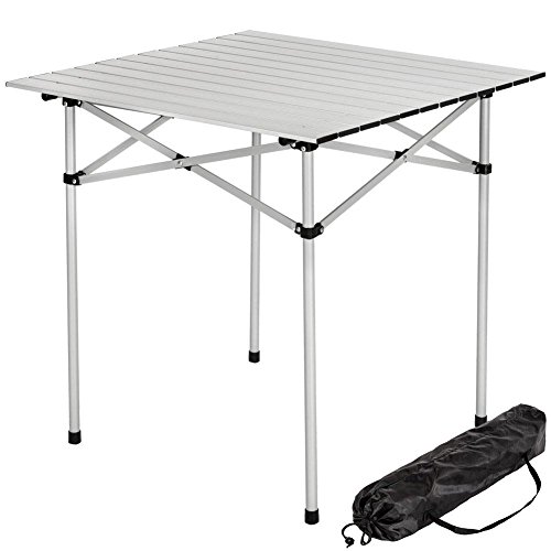 BAKAJI Wohnmobil Campingtisch Picknick zusammenklappbar aus Aluminium 70 x 70 x 70 cm mit Tasche, Silber, 70 x 70 cm von BAKAJI