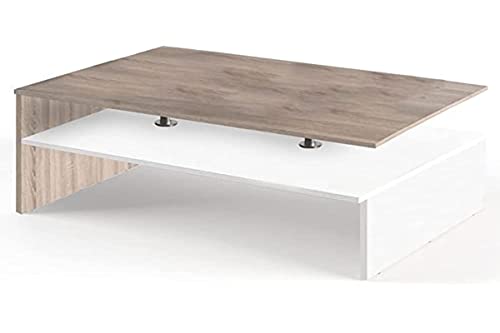 BAKAJI Wohnzimmertisch Moderner, Couchtisch Design, Beistelltisch Holztisch Kaffeetisch Tisch Weiß und Eiche in Holzoptik, 90 x 60 cm von BAKAJI