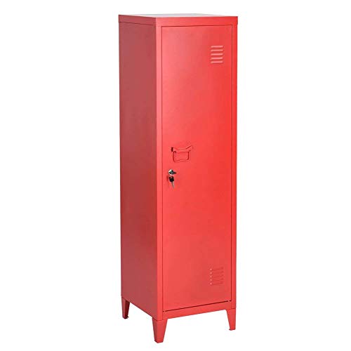 Bakaji Kleiderschrank aus Metall, Tür mit Schlüssel, 3 Fächer innen, Maße 138 x 38,5 x 38,5 cm (rot) von BAKAJI