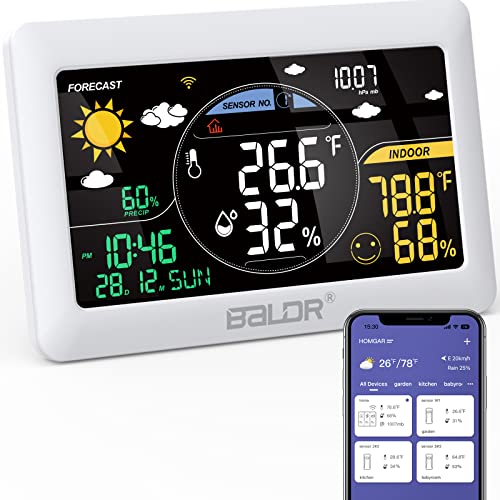 BALDR 2.4Ghz Wlan Wetterstation mit Außensensor, 7.5'' VA Display, Wettervorhersage in Echtzeit, APP/Wifi Kontrolle, Echtzeit-Kalibrierzeit, Digital Thermometer Hygrometer von BALDR