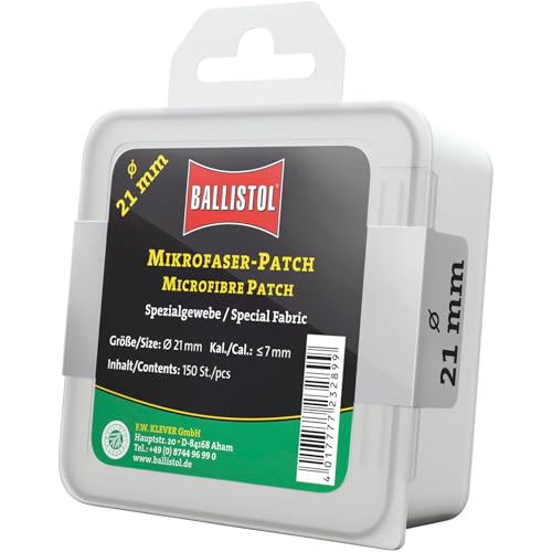 BALLISTOL 23289 Microfaser-Patch – 21mm Durchmesser bis Kaliber 7mm – Spezialgewebe-Patch – Box mit 150 Stück von BALLISTOL