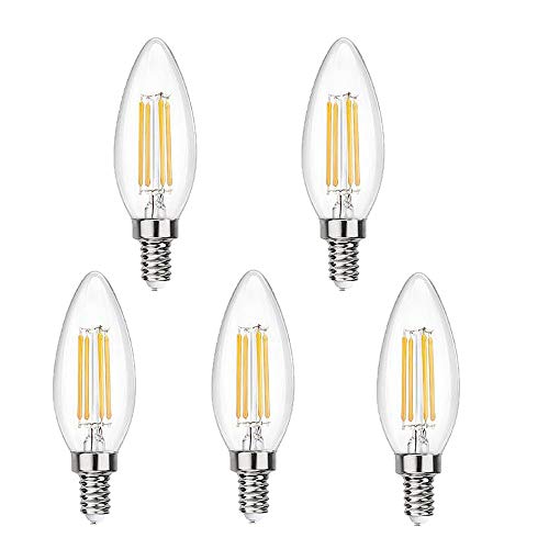 BANGSHUO 5er E14 E14 LED Kerze Lampen Filamnet C35 400 Lumen Warmweiß 2700K LED Kronleuchter Glühbirnen E14 40W Äquivalent, C35 Filament LED Kerzenlampe E14 Nicht Dimmbar von BANGSHUO