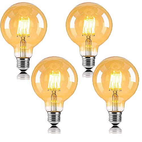 BANGSHUO Edison Vintage LED-Leuchtmittel E27 Globe Glühbirne G95 6 W Warmweiß 2700 K entspricht 60 W Halogen-Leuchtmittel, Bernsteinglas, ideal für Nostalgie- und Retro-Beleuchtung (4 Stück) von BANGSHUO
