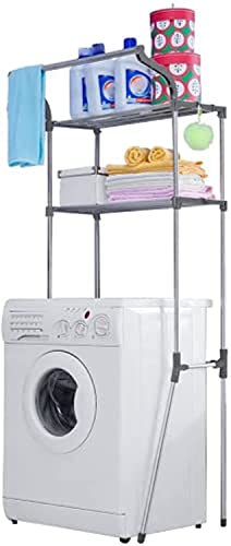 BAOYOUNI Regale über Waschmaschine 2 Ebenen Toilettenregal Badezimmer Platzsparer ohne Bohren Badregal aus Metall mit Hängestange, Einfache Montage, Grau von BAOYOUNI