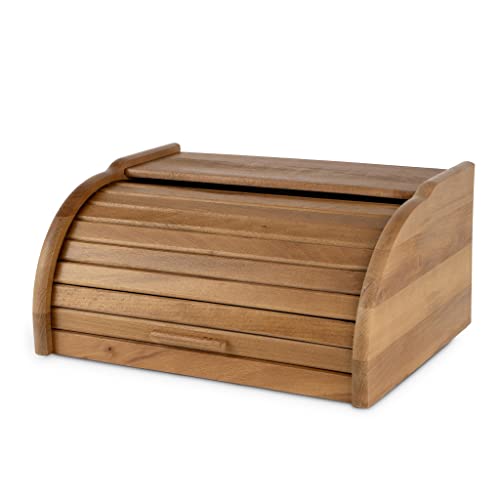 BAS Brotkasten klein mit Rolldeckel braun | Brot-Aufbewahrungsbox Küche Brotbox Holzbox für Brot | Rollbrotkasten Brotbox Brotbehälter |32x26x16| (braun-Eiche) von BAS