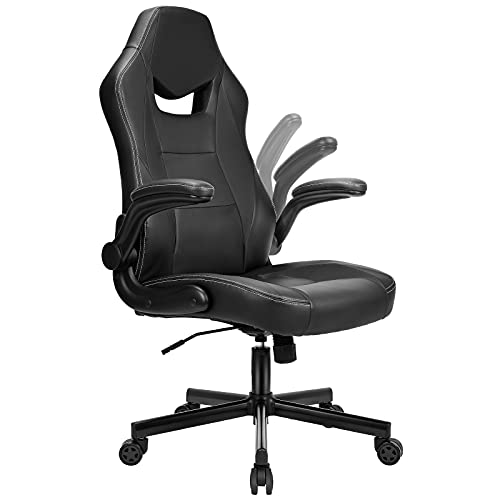 BASETBL Bürostuhl Gaming Stuhl Racing Stuhl mit großer Sitzfläche ergonomischem Design hochklappbarer Armlehne Wippfunktion Höhenverstellung 150kg belastbar Schwarz von BASETBL