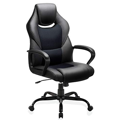 BASETBL Gaming Stuhl Chefsessel Drehstuhl, Bürostuhl Ergonomisch Hat Höhenverstellung und Wippfunktion, Feste Armlehne, Rückenschonend, Bis 150kg von BASETBL