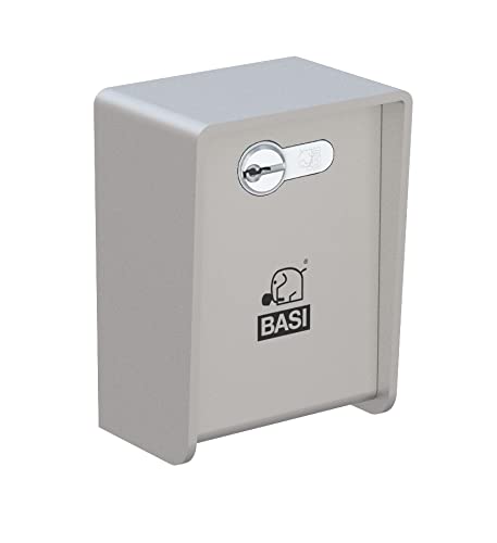 BASI | Set aus Schlüsselsafe mit passendem Profil-Halbzylinder und 5 Wendeschlüssel | Hochwertiges Edelstahl | Schlüssel Tresor | Schlüsselbox für Innen- und Außenbereich | Wandmontage von BASI