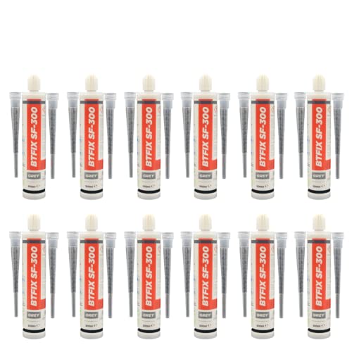 12x BTFIX SF-300 ml 2K Injektionsmörtel | Verbundmörtel | Chemiedübel für Beton & Mauerwerk | inkl. 24 Statikmischer | Schwerlastbefestigung | styrolfrei | Montagemörtel Ankerkleber Klebeanker von BATIFIX