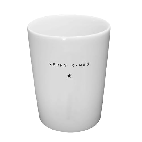 BAVAREGOLA "Merry X-Mas Weihnachts Porzellan Becher weiß 280ml mit Spruch - Tasse ohne Henkel für Kaffee, Tee, Latte oder Cappuccino als Geschenk zu Weihnachten von BAVAREGOLA