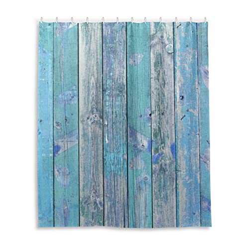 Blauer Sommer-Duschvorhang aus Holz, 152,4 x 182,9 cm, Badezimmer-Dekor, wasserdichte Stoff-Duschvorhänge mit Haken von BAtlam