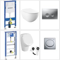 Free Wand wc spülrandlos mit SoftClose WC-Sitz, Urinal & geberit basic Vorwandgestelle + Betätigungsplatten, chrom von BB BÄDER BOUTIQUE