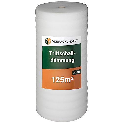 BB-Verpackungen 125 m² Trittschalldämmung 1,0 x 125 m (3 mm stark, sehr gute Schall- und Wärmedämmung) - Sets zwischen 25 m² und 500 m² von BB-Verpackungen