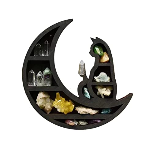 BBASILIYSD On Moon Crystal Wood Shelf, Wooden Crystal Shelf, Decoration Floating Shelf Display Woo Moon Room Gothic Witchy M6j1 von BBASILIYSD