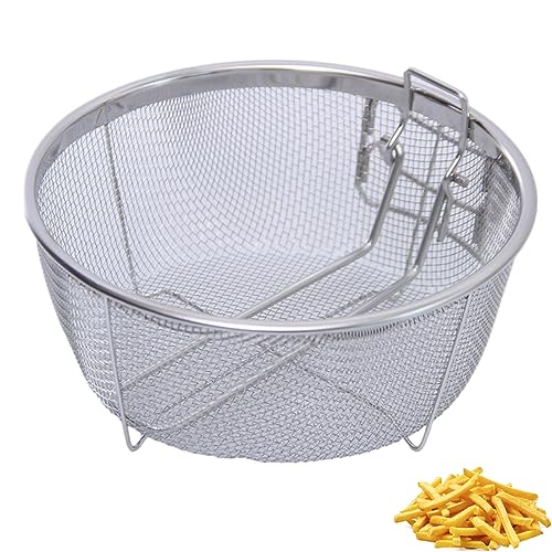 BBTISG Edelstahl Frittierkörbe mit Griff, 23 x 23 cm Runder Draht Frittierkorb Langer Griff Universal Edelstahl Lebensmittel Siebkorb zum Braten, Abtropfen und Spülen von BBTISG