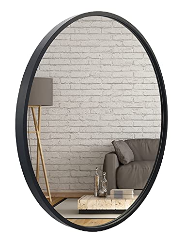BD ART Wandspiegel Rund Spiegel 60 cm mit Schwarz eleganter Holzrahmen Badezimmerspiegel von BD ART