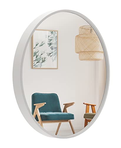 BD ART Wandspiegel Rund Spiegel 59 cm mit Weiß eleganter Holzrahmen von BD ART
