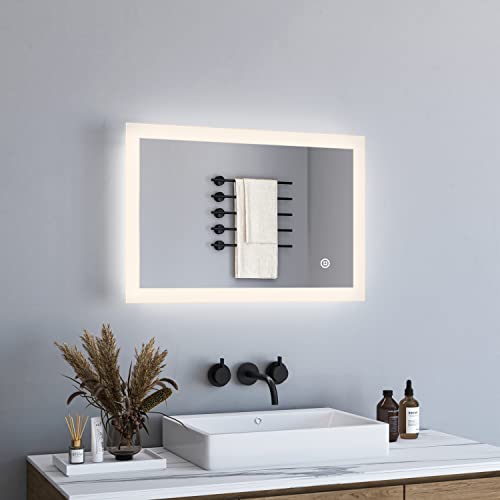BD-Baode Badspiegel mit Beleuchtung, 60x80cm LED Badspiegel Lichtspiegel WandSchalter,Badezimmerspiegel mit Touch Schalter+ Dimmbar 3 Lichtfarbe 3000-6500K (Rechteckiger Rechter Winkel) von BD-Baode