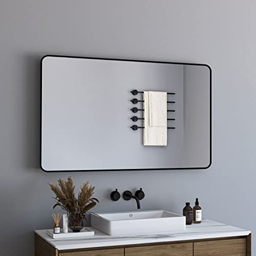 BD-Baode Spiegel 60x100cm Wandspiegel mit Hochwertigen Schwarz Metallrahmen, Abgerundeter Rechteckiger Designspiegel, für Diele, Badezimmer, Wohnzimmer und Mehr von BD-Baode